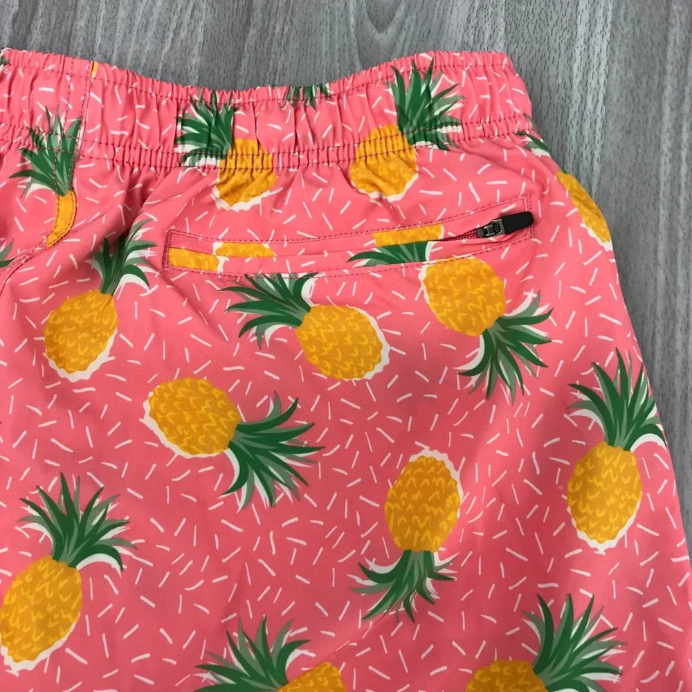 Bearbottom Clothing Mens Pink Pineapple Swim Trunks Board Shorts‎ 7 Inch Large